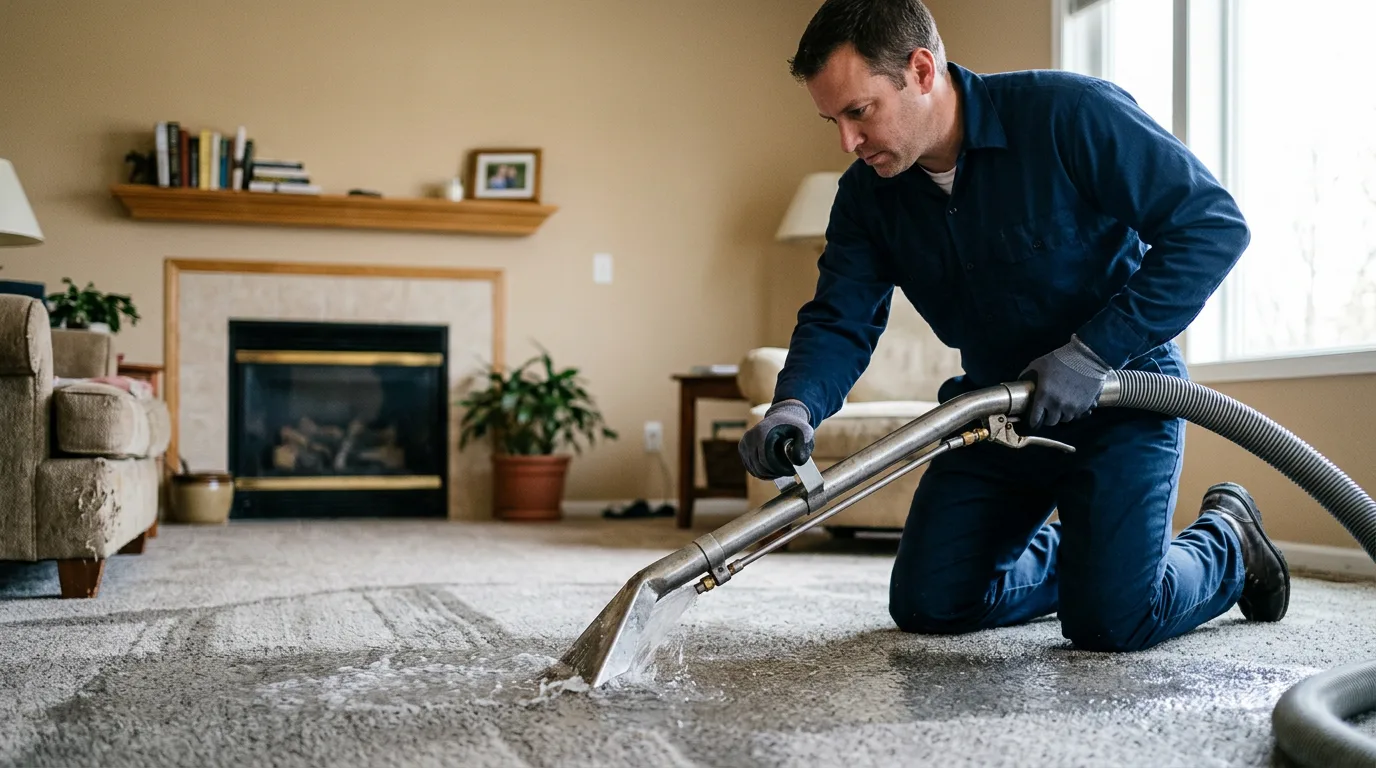 Water damage restoration technician working near Freeland, MI